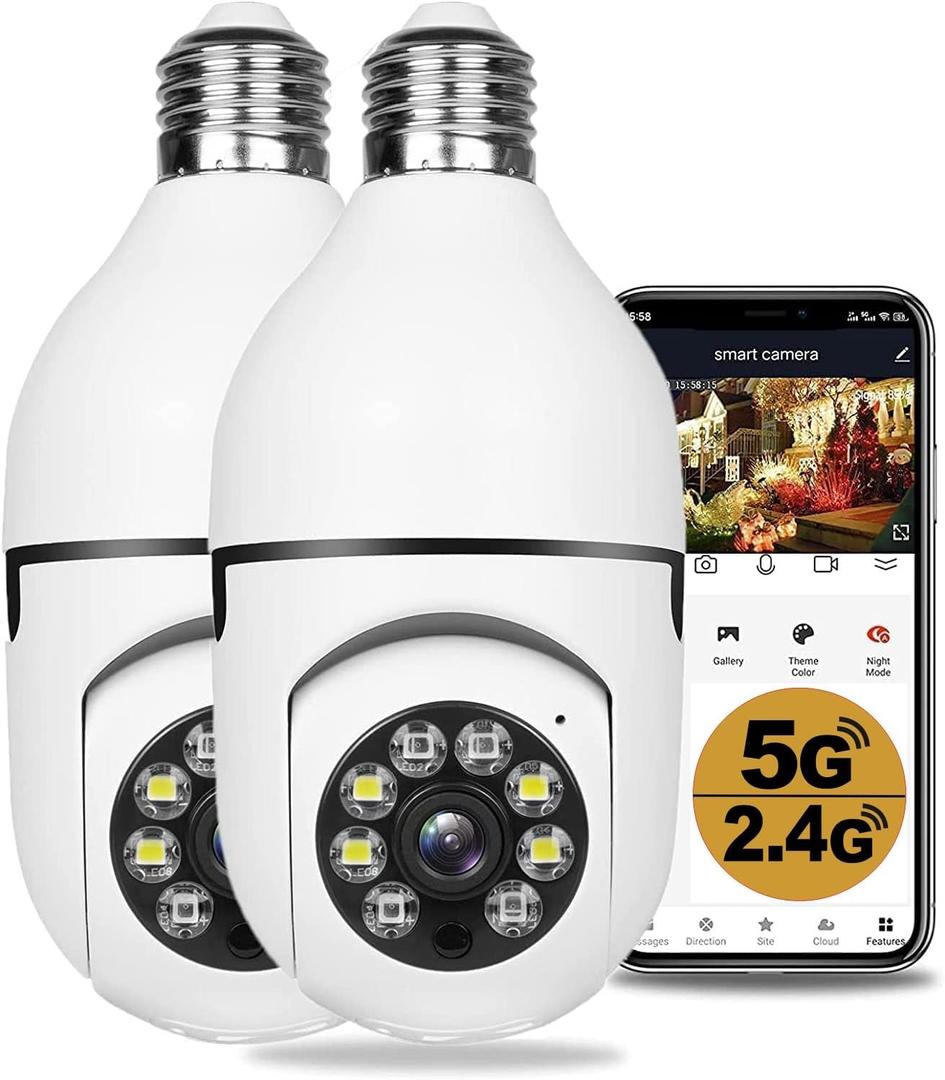 2PCS 2.4GHz & 5GHz Wireless WiFi Light Bulb1080P Security Camera Wireless Outdoor, 360 Indoor Light Socket Security Cameras for Home Security with 2-Way Audio, Smart Motion Detection (2PCS)
