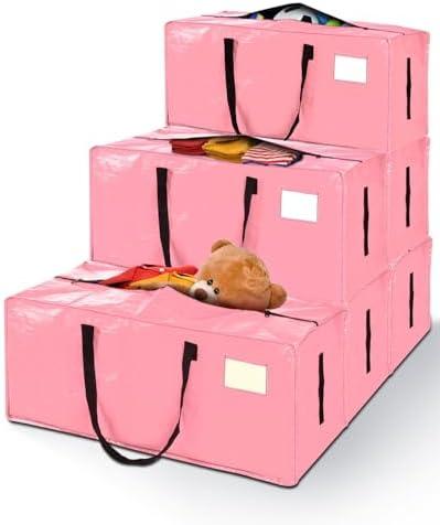 AdeaBag 6 Pack Extra Large Moving Bags, Heavy Duty Packing Bags with Zippers and Handles for Space Saving, Clothes Storage, College Essentials, Travel, Pink