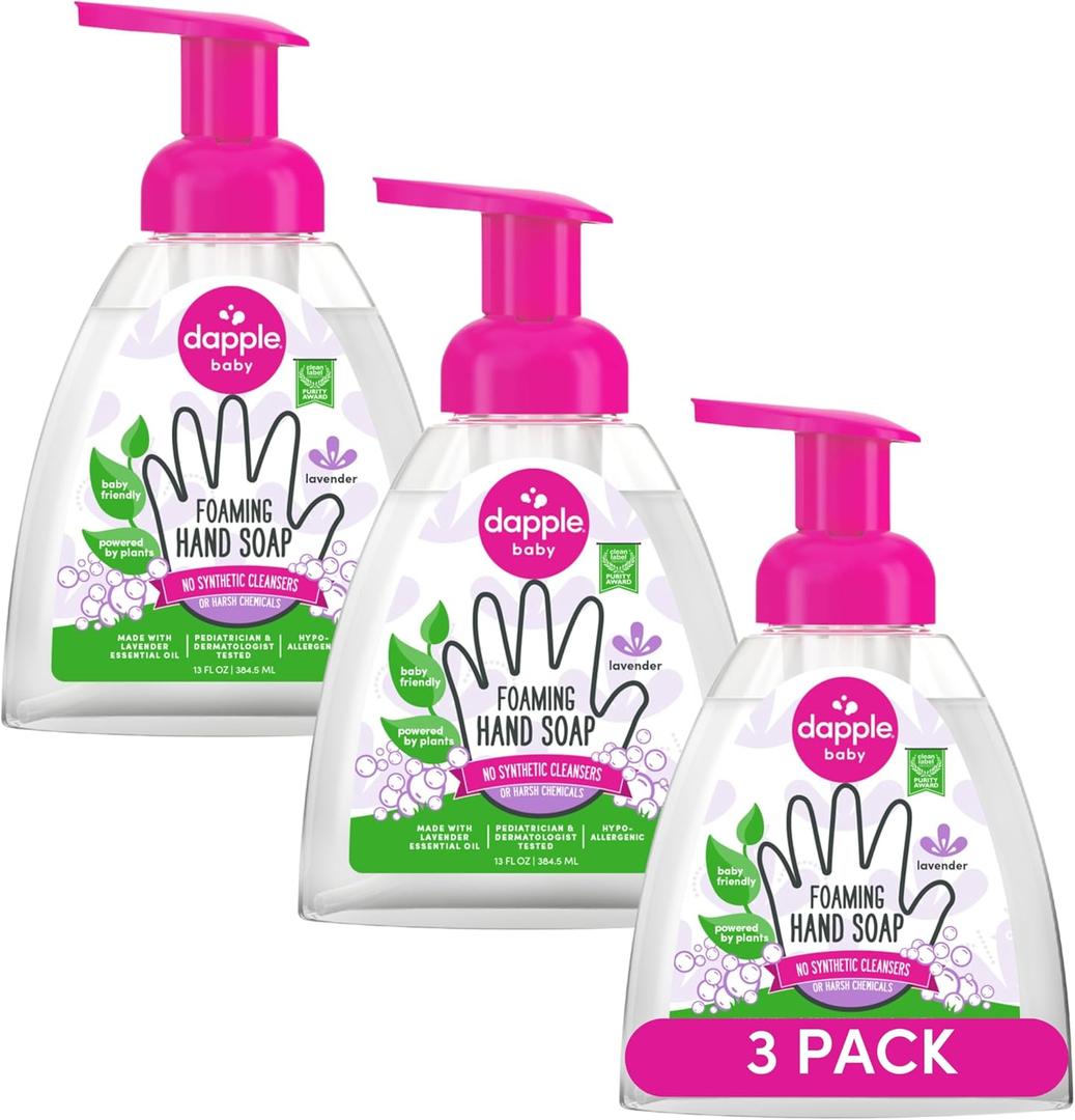 Dapple Foaming Hand Soap, Gentle Hand Wash Baby Soap, Hypoallergenic for Sensitive Skin, Powered by Plants, Lavender, 13 Fl Oz (Pack of 3)