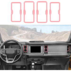 RAZPOY for Bronco Air Conditioning Outlet Vent Trim, 4PCS Center Console Dash AC Vent Ring Cover Compatible with 2021-2024 Ford Bronco Interior Accessories, Pink (Not for Bronco Sport)
