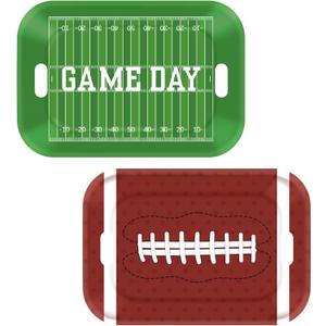 FYSUIMU 2Pcs Football Serving Tray Melamine Board with Handles Green Brown Football Themed Serving Platter for Sport Game Day Party Food Supplies, 16.4 x 11 x 1.2 inch