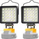 2 Pcs Cordless LED Work Light for Dewalt 20v Max Battery, 96W 10000LM Battery Light for Dewalt 20v Tools, Portable Outdoors Flood Lighting with USB & Type-C Charging Port, Low Voltage Protection