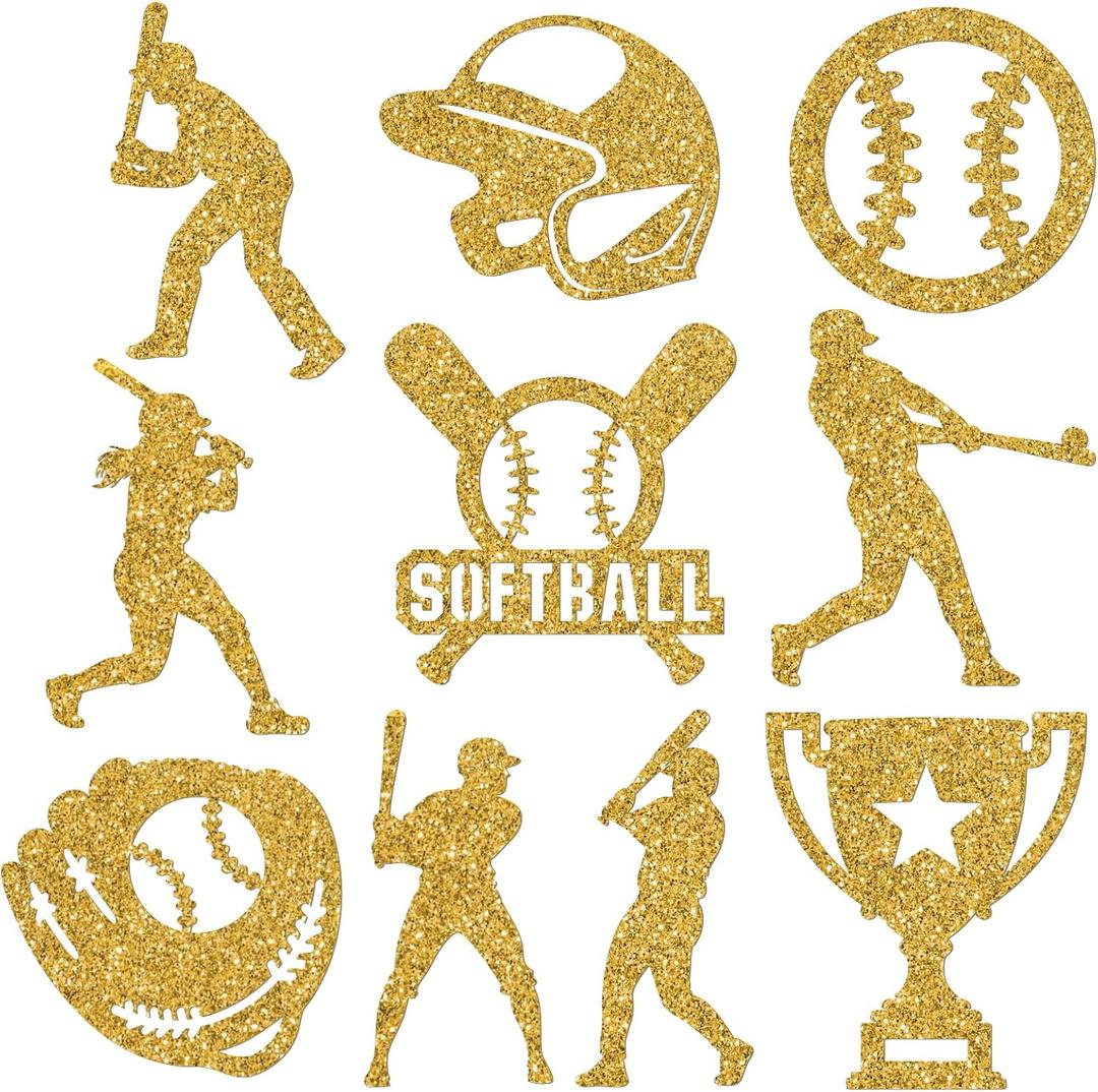 Fuutreo 100 Pcs Softball Cut Outs, Softball Table Topper Double Sided Birthday Party Decorations Sports Paper Cutouts Toppers for Sports Birthday Party Favors Supplies(Gold)