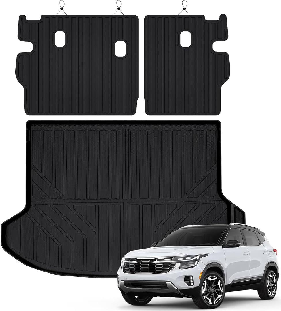 Cargo Mat for 2021-2025 2026 Kia Seltos & Backrest Mat,TPE All Weather Protection Car Trunk Mat Covering The Backrest Mat with Velcro Fastener Accessories