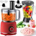 Food Processor and Blender Combo, 88 oz Food Chopper for Meat, Vegetable and Dough, 70 oz 600W Glass Jar Blender with 2 Speeds and Pulse for Smoothie, Nutrient Extractions, and More (Red)