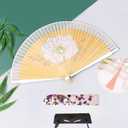 Small Handheld Silk Folding Fan with Bamboo Frames 8.66"(22cm) Chinese/Japanese Style Hand Fan for Dancing Cosplay Wedding Party Props Decoration,Birthday Gift (White Peony)