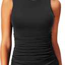 Daci Tankini Tops for Women High Neck Swim Top Tummy Control Bathing Suit Top Modest Swim Tank Top No Bottom (Large, Black)