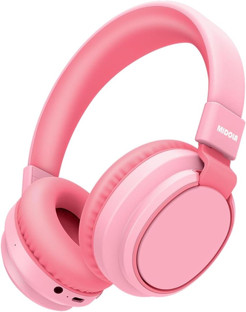 MIDOLA Kids Headphones Wireless Bluetooth 5.4 68H Play Time Volume Limit 85/94dB Over-Ear Foldable Headset,Type-C Fast Charging,with Wired Aux Mic for Toddler Boy Girl Pad Tablet Pink