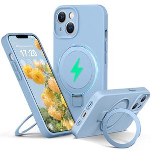 PuyaTeya Liquid Silicone Case for iPhone 13 with Magnetic Ring Stand, Upgraded Camera Lens Protection, Mil-Grade Drop Shockproof, Soft Anti-Scratch Microfiber Lining Silicone Case (Azure Blue)