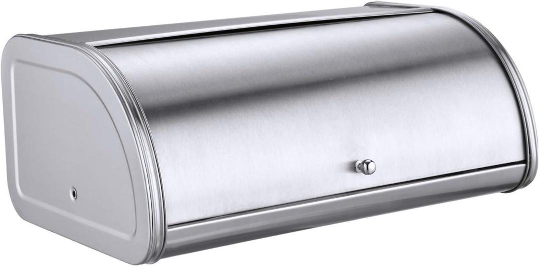 HILFA Stainless Steel Bread Box with Roll Up Lid, For Easy Kitchen Counter Storage, Bread Bin Holder,17.5X11.5X7.5 inch, Brushed,SB3100-BR