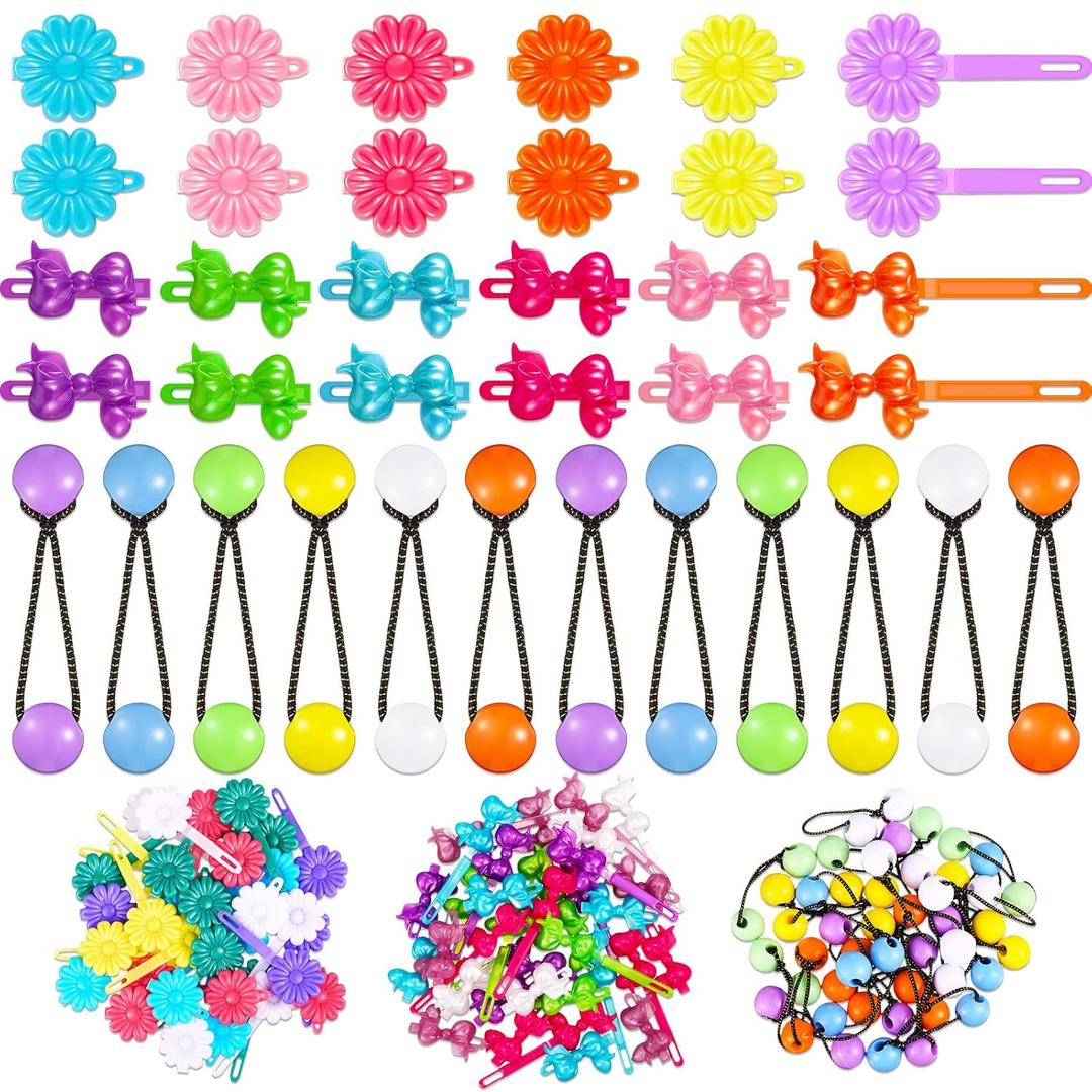 100 Pcs Hair Barrettes with Flower, Bow & Cartoon Designs - Self-Hinge Plastic Pins for Baby Girls, Toddlers (Cool)