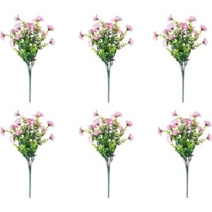 6 Bundles UV Resistant Artificial Flower, Plastic Fake Plants, Faux Plants for Garden, Porch, Window Box, Home and Wedding Decor(Pink)
