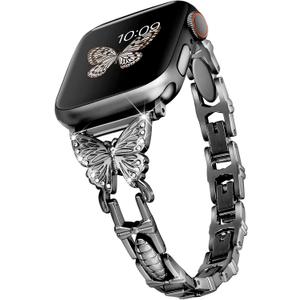 wipalor Butterfly Band for Apple Watch Bands 46mm 44mm 45mm 42mm 49mm for Women, Metal Dressy iWatch Bands for Women, Designer Cute Strap for Apple Watch Series 11 10 9 SE 8 7 6 5 4 3 Ultra -Black