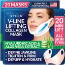 STYLIA V Line Lifting Collagen Face Mask - Lift, Firm & Contour Jawline - Double Chin Strap with Hyaluronic Acid & Aloe Vera - Hydrating Neck & Face Tightening Mask - Chin Strap for Sleeping - 20PC