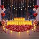 Happy Anniversary Decoration, Light Up Letters Luminaries Signs with Flameless Candles and Fake Rose Petals, Anniversary Romantic Party Decor