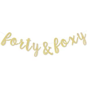 LINGTEER Forty & Foxy Gold Glitter Bunting Banner Cheers to 40th Happy Birthday Forty Years Old Funny Bday Party Decoration Gift Sign - NO DIY REQUIRED