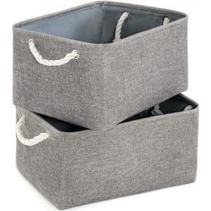 TheWarmHome Large Storage Bins Basket, 2 Pack Grey Fabric Storage Cubes for Changing Table Nursery Livingroom Kidsroom Playroom Toy, Collapsible Storage Baskets for organizing Shelves Closet (2PCS/Large - 15.7Lx11.8Wx8.3H)