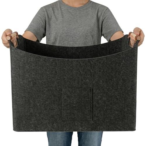 ZAUNFOOY 85L Large Laundry Storage Basket with Handles, Collapsible Laundry Hampers for Dirty Clothes, Felt Organizer Basket for Blanket Toy Gifts, Living Room & Car Trunk 23.6 x15.8 x15.8