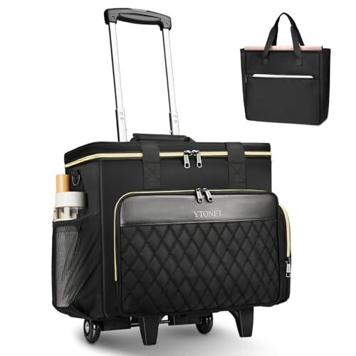 Ytonet Rolling Teacher Bag, X-Large Rolling Cart for Teachers with Detachable Dolly & File Tote Bag, 17.3 Inch Roller Briefcase for Women Office Work Craft Nurse, Teacher Essentials Supply Organizer