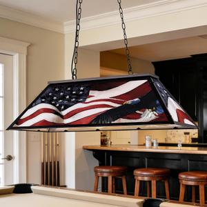 4-Light Tiffany Pool Table Lamp, 43'' Billiards Light Fixture for 7'-8' Pool Table Hanging Lamp, with American Flag High Light Transmittance Shade, Suitable for Game Room, Man Cave