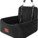 Dog Car Seat for Small Dogs Under 25 lbs, Washable Pet Travel Bed with Memory Foam, Detachable Cover, Storage Pockets & Safety Leash, Non-Slip Bottom, (Black)