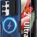 Magnetic Case for Samsung Galaxy S21 FE, with Ring Stand [2X Screen Protector] [Compatible with MagSafe] Military Grade Case with Camera Cover, Shockproof Cover for Samsung S21FE 5G 6.4 inch, Blue