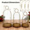 3 Pack Metal Candle Holders with Glass Dome, 5.5" & 4.7" & 3.9" Wide Gold Candlestick Holders Set, Versatile Hurricane Lanterns Candleholders for Pillar Candle, Decorative Glass Display Dome Stands