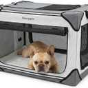 Collapsible Soft Dog Crate 26 Inch, Portable Travel Pet Crate for Small Dogs and Cats with 4-Door Mesh, Puppy Dog Kennel Carrier Indoor & Outdoor, Light Grey