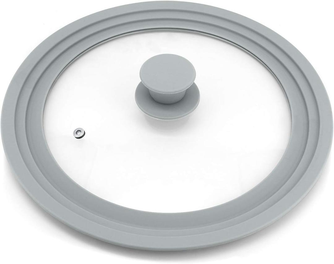 TOPULORS Universal Lid for Pots, Pans and Skillets, Tempered Glass with Silicone Rim Fits All 9 to 11 Inch Diameter Cookware, Replacement Lid, Grey