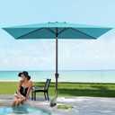 JEAREY 6.5x10ft Olefin Rectangular Patio Umbrella, Rectangle Outdoor Umbrellas with Auto Tilt Crank System, Market Table Umbrella UV Protection Fade-Resistant for Pool Deck Garden Yard, Lake Blue