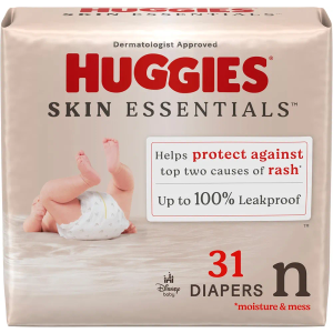 Huggies Size Newborn Diapers, Skin Essentials Baby Diapers, Size Newborn (6-9 lbs), 31 Count, Packaging May Vary