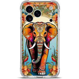 Case for iPhone 17 Pro,Orange Elephant Flowers Drop Protection Shockproof Case TPU Full Body Protective Scratch-Resistant Cover