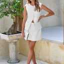 Cicy Bell Womens Summer 2 Piece Outfits Crew Neck Sleeveless Fitted Blazer Vest Matching Sets Work Mini Skirt Suit Sets