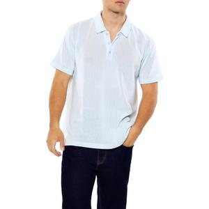 Forever 21 Men's Soft Ribbed Knit Polo Shirt (Blue, Small)