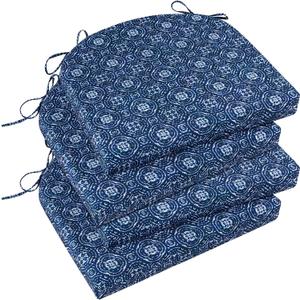 Basic Beyond Outdoor Chair Cushions Set of 4, Outdoor Cushions for Patio Furniture, Water Resistant Patio Chair Cushions with 2 Ties, 17x16x2, Blue Circles