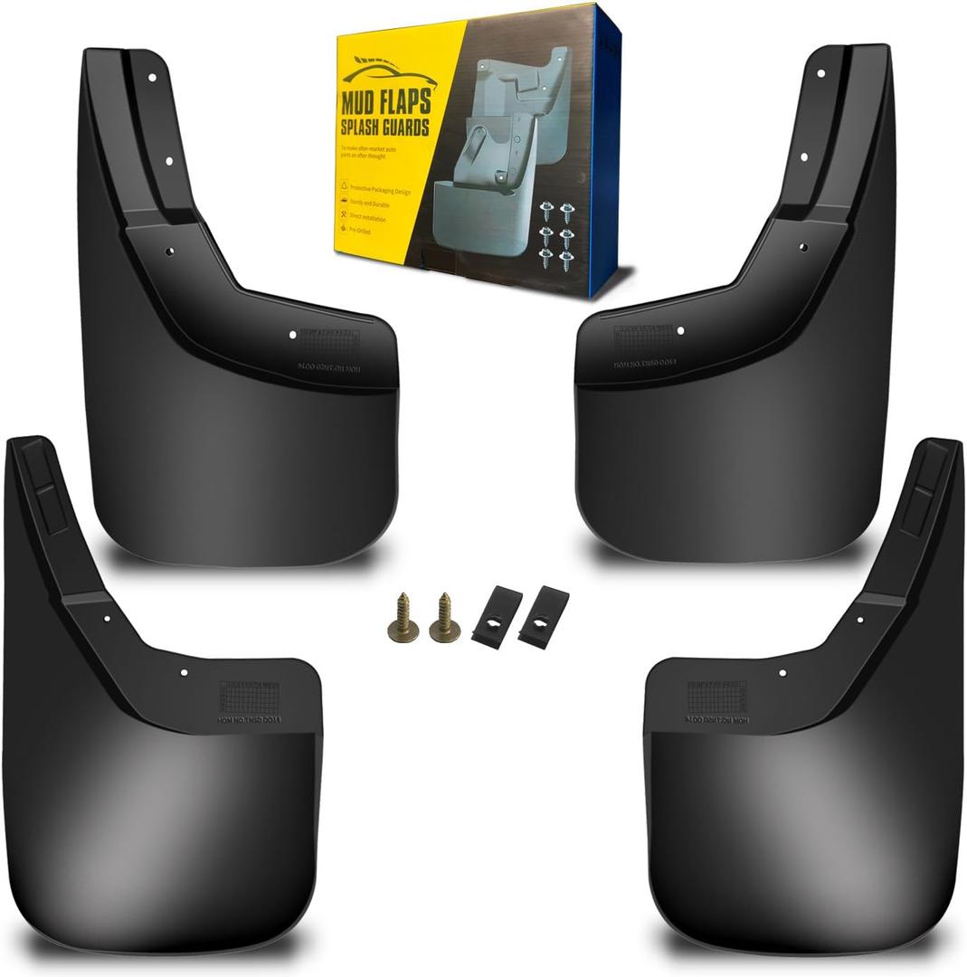 Mud Flaps Fit for 2014-2018 Chevy Silverado 1500/LD /2500 HD/ 3500 HD - Fit The Models with Single Rear Wheels, Dedicated Mudguard for Four Seasons Protection, Front and Rear W/o Fender Flares