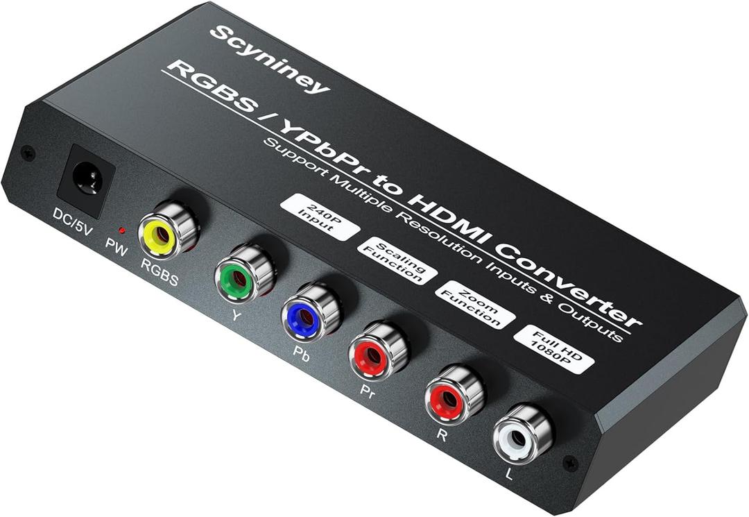 RGBS Component to HDMI Scaler Converter, Scyniney RGBS YPbPr to HDMI Converter with Scaling Function, Compatible with 240P Input for PS1/PS One/PS2/NGC/Wii/DVD/VHS/VCR