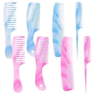 8 Pcs Hair Comb Set For Women Pink & Blue Hair Styling Comb Set With Rat Tail Combs, Wide Tooth, Fine Tooth, Medium Tooth Combs For Women, Men Detangling And Styling