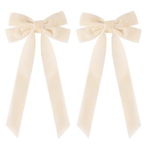 2PCS Velvet Hair Bows Ivory Beige Hair Ribbon Clips Big Fall Alligator Clips Hair Accessories for Women Girls Toddlers Kids Baby (White)