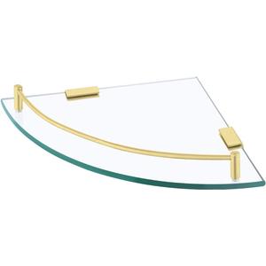 KES Glass Corner Shelf Bathroom Shelf Tempered Glass with Rail SUS 304 Stainless Steel Floating Wall Mount Bracket Brushed Gold, BGS2101A-BZ