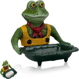 Metal Soap Dish, Cast Iron Frog Soap Dish Holder with Drainage, Vintage soap Dish, Sturdy Funny Soap Bar Holder for Bathroom or Kitchen