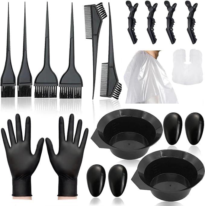 20 Pcs Hair Dye Brush and Bowl Set, Hair Dye Coloring Kit, Hair Coloring Bleaching, Hair Dye Tools for DIY Salon. Hair Tinting Bowl/Dye Brush/Ear Cover/Gloves/Tint Comb