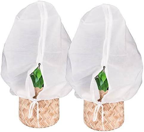 Abimars Thicker Plant Covers Freeze Protection Jacket 2.36 oz/yd², 2.6'x2.6' Reusable Winter Plant Covers with Drawstring & Zipper, 2 Pack Light, Porous Fabric for Plant Breathing