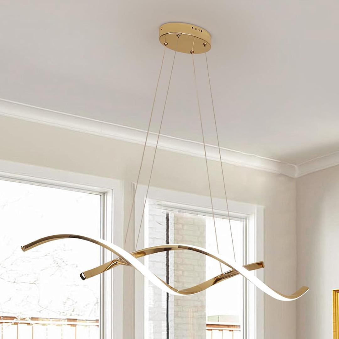 Dimmable Gold Chandelier for Dining Room, Adjustable Height Pendant Light Fixtures Over Table, Modern Kitchen Island Lighting, 35.4in 21W (Gold 35.4)