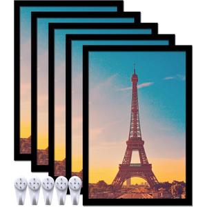 16x24 Picture Frame Set of 5, Black Photo Frames High Transparent Wall Gallery Desktop Horizontal Vertical for Canvas Collage Photo Poster Certificate 16 x 24 inches