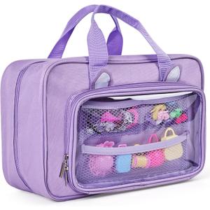 Carrying Case Compatible with Barbie Dolls 12-inch, Multiple Pockets for Dolls Clothes Accessories, Storage Organizer Bag with Handle Holds 6 or 12 Small Dolls, Bag Only (Purple), 13x5x8 inches