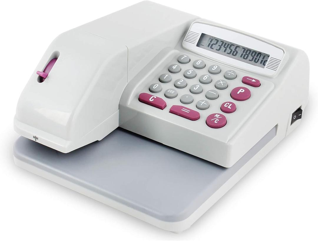 UBICON Check Writer Machine with 12-Digit LCD Display, Secure Embossed Check Printing, 16 Currency Modes, Includes Extra Ink Cartridge & Refill Bottle, Amount Printer for Business & Office Use
