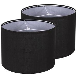 Drum Lampshade Set of 2, Lamp Shades for Table Lamps Floor Lamp, 13" Top X 13" Bottom X 10" High Black Large Line Fabric Lamp Shades, Easy Assembly Replacement Lampshades