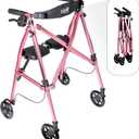 Stander Space Saver Rollator, Lightweight Folding Rolling Walker with Seat for Seniors & Adults, 4-Wheel Mobility Aid with 6-inch Wheels, Locking Brakes & Padded Seat with Backrest, Regal Rose
