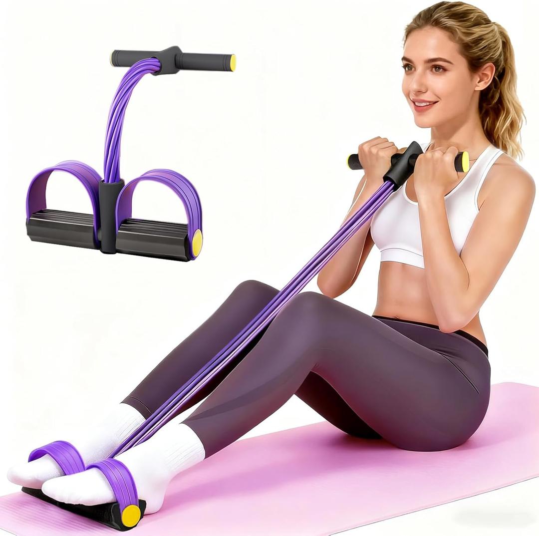 Pedal Resistance Bands with Handles, Upgrade 6-Tubes Manual Tension Training Pedal, Natural Rubber Foot Pedal Resistance Bands, Multifunction Fitness Bands for Abdomen, Waist, Arm, Leg (Purple)
